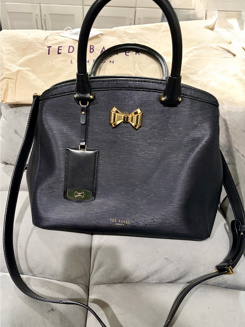 Ted Baker Black Dome Satchel with Gold Bow Detail